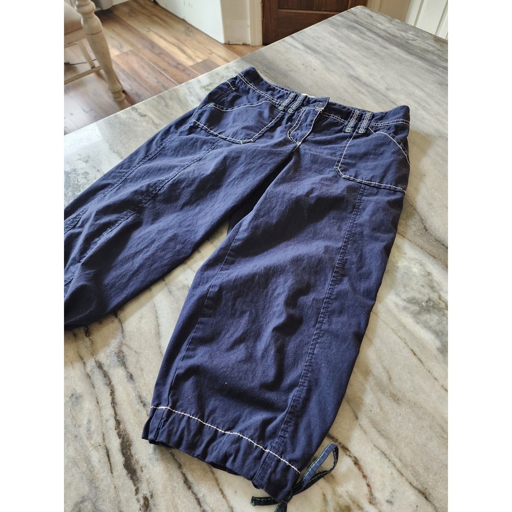 Ann Taylor LOFT Marisa Petites Navy Blue Contrast Stitch Capri Bermuda Pants 0P
